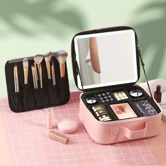 Organizador de maquillaje portátil con espejo LED