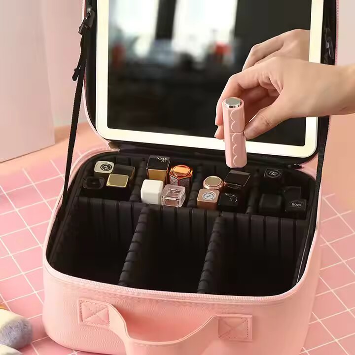 Organizador de maquillaje portátil con espejo LED